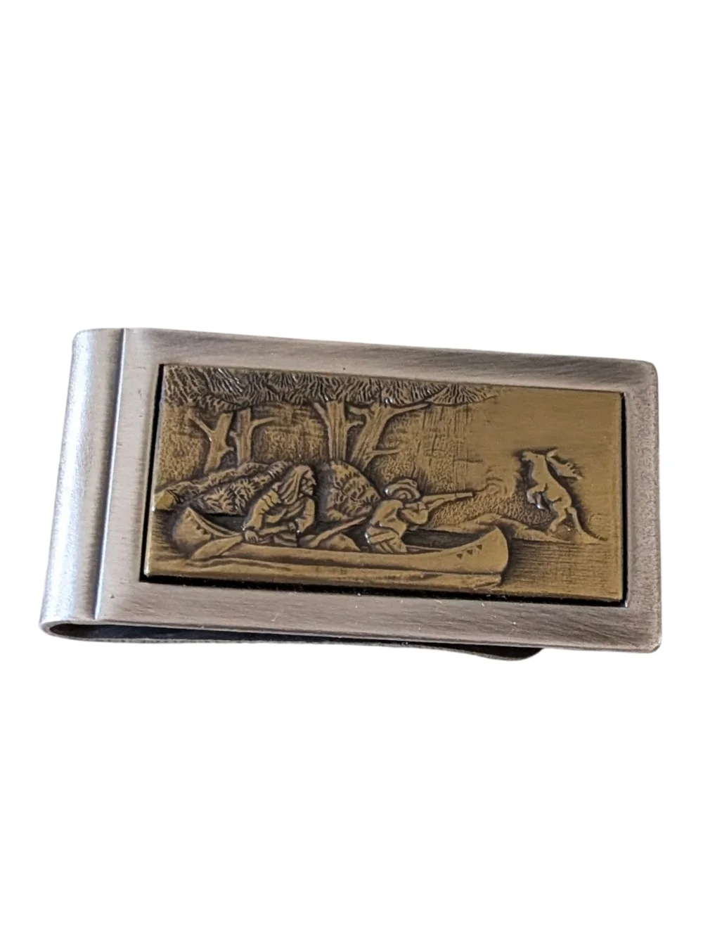 Brushed Steel And Bronze Canoe Money Clip Vintage Hunter Outdoor Classic